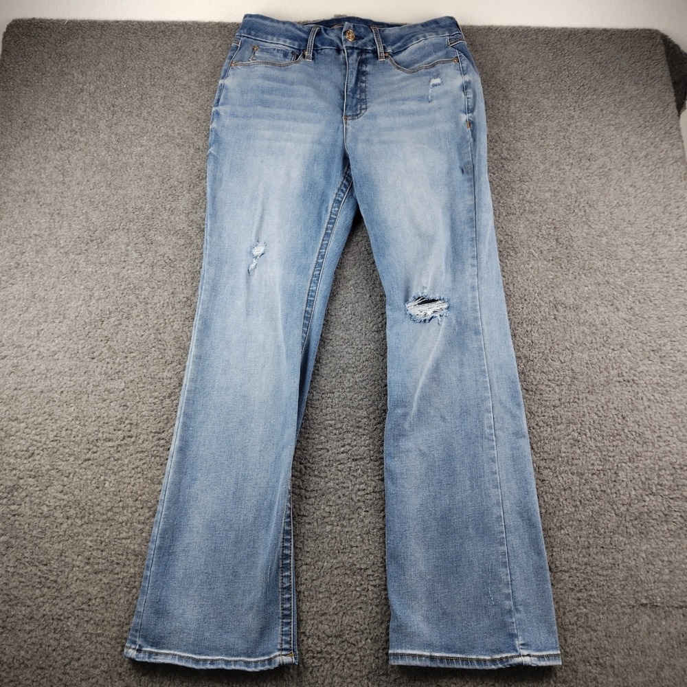 Seven7 Tummyless High Rise Slim Bootcut Jeans Sz 12 Womens Distressed Stretch